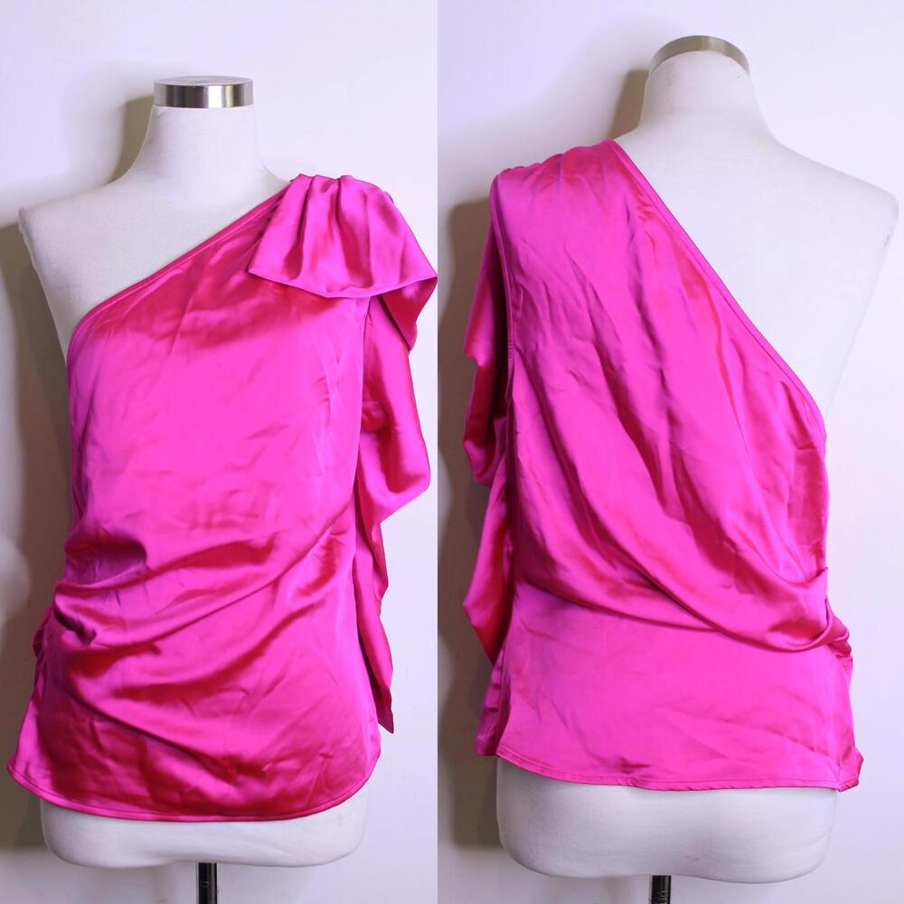NWT Express Hot Pink Satin One Shoulder Blouse - Medium